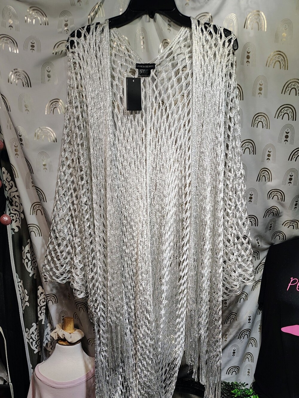 Lane & Renee Silver Open-Knit Swim Coverup